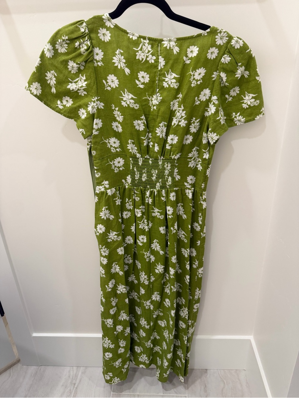 Reformation Pacome Linen Dress Green Floral Midi Dress Size 6 - Picture 7 of 8